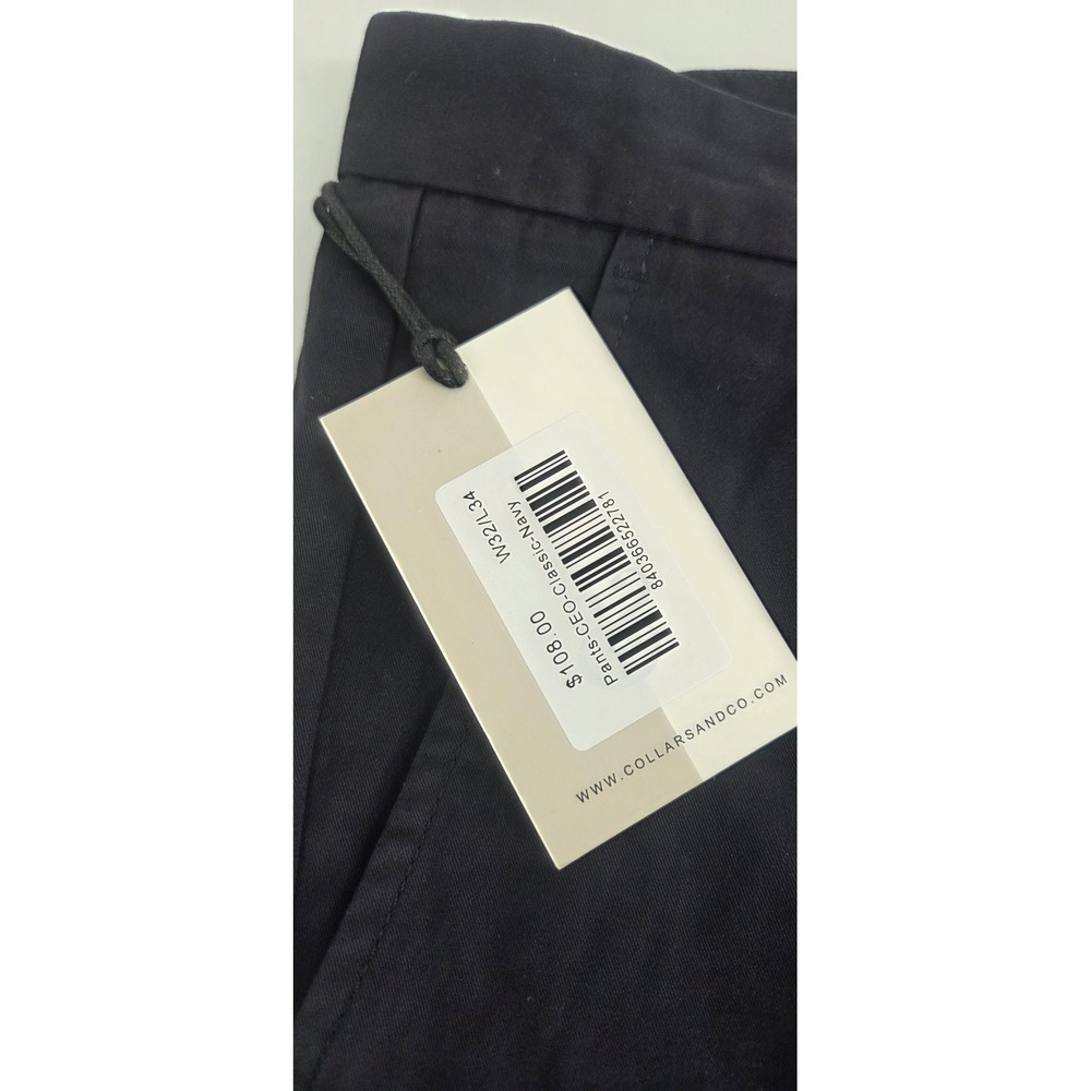 NWT Collars and Co CEO Chino Classic Pocket Cotton Stretch Pants Navy 32x34 - Picture 3 of 7